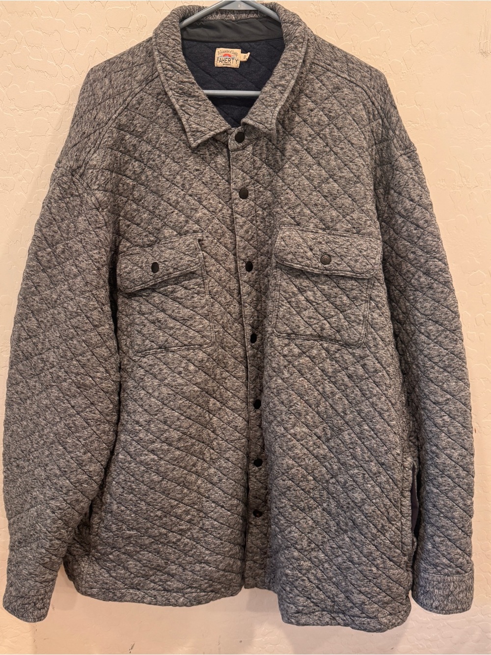 Faherty Shirt Jacket Mens 4XL Blue Gray Navy Epic Quilted Shacket Snap Front